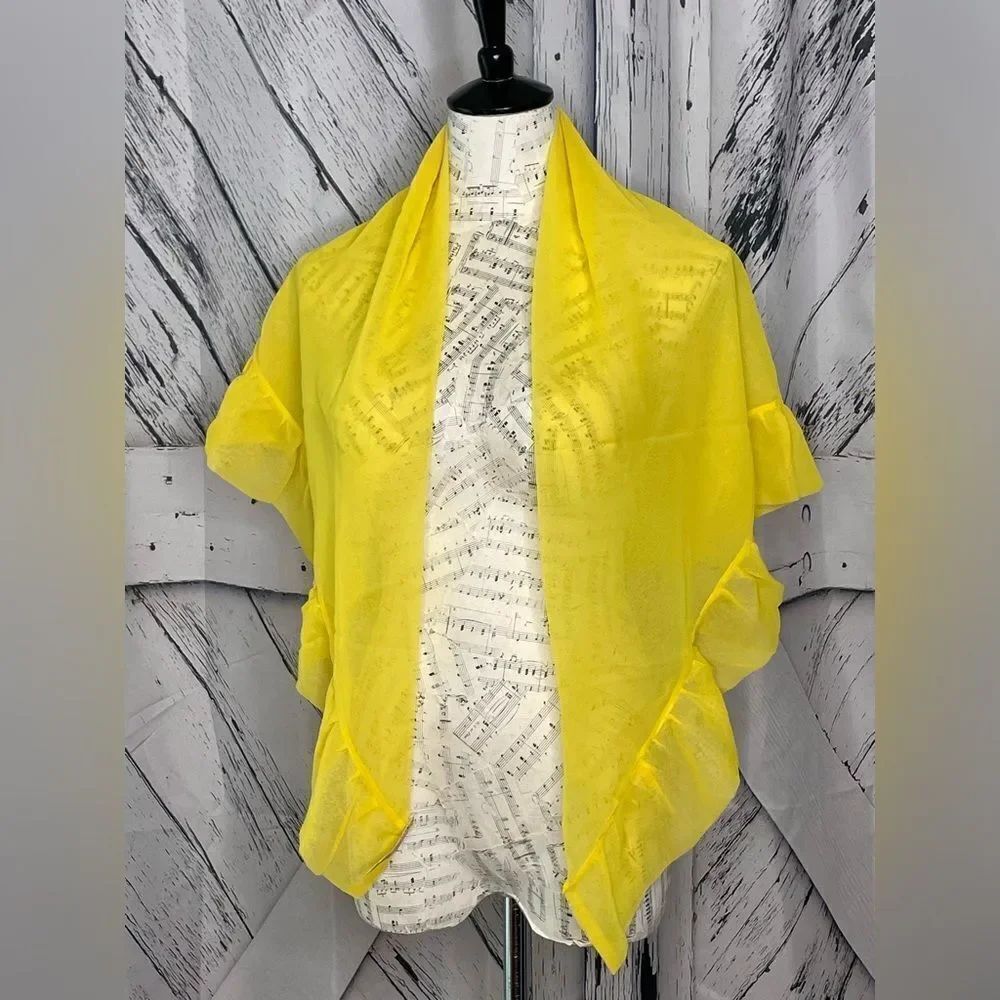 Vintage Glentex 1950s 60s Chiffon Shawl Ruffled Yellow
